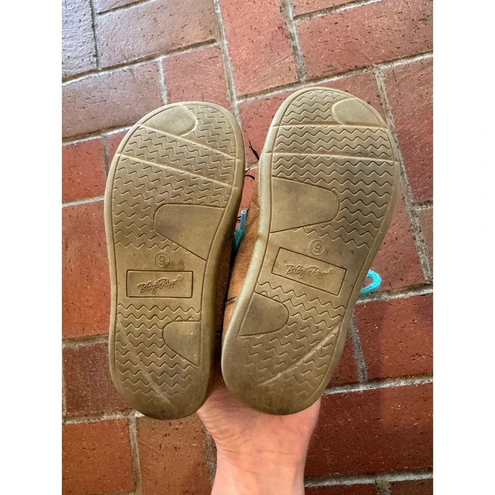 Blazin Roxx Kids Tan Turquoise Woven Moccasin Shoes Size 9 Western Mocs